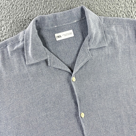 Zara Shirt Mens XL Cotton Knit Camp Collar Short Sleeve Summer Resort Vacation - Picture 1 of 8